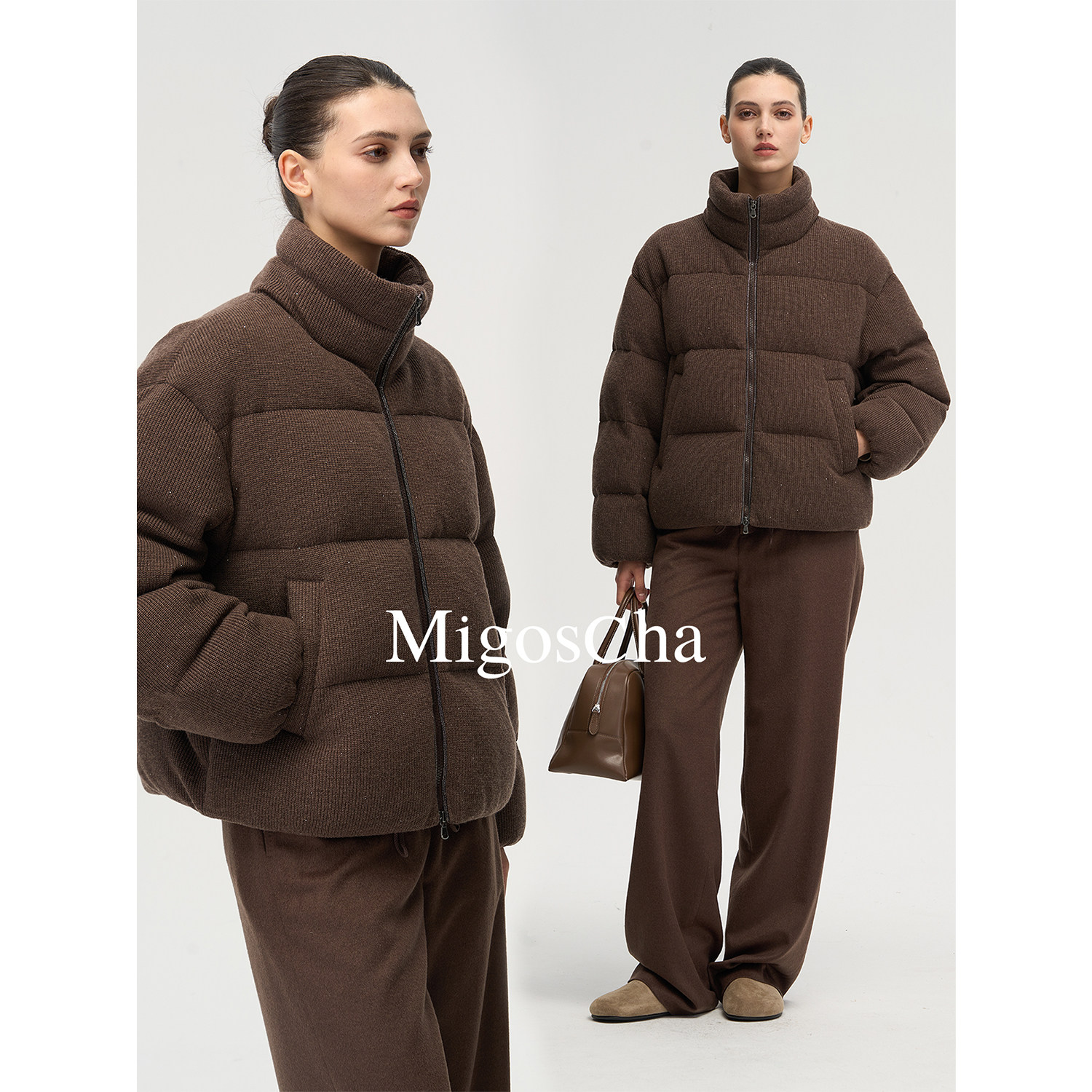 migoscha 可机洗山羊绒95鹅绒服蓬松保暖面包服夹克短外套冬新款