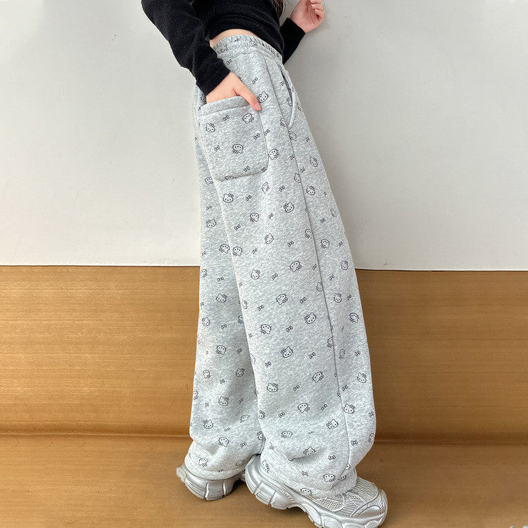 女童裤子春装2026新款洋气时髦儿童卡通运动卫裤中大童女孩直筒裤