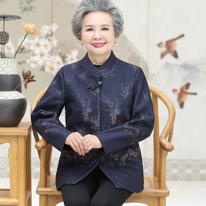 奶奶装秋装外套妈妈薄款上衣60岁70老太太春秋套装中老年人衣服女