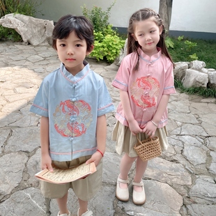 儿童装改良汉服女童2023新款中式演出服男童中国风套装宝宝唐装