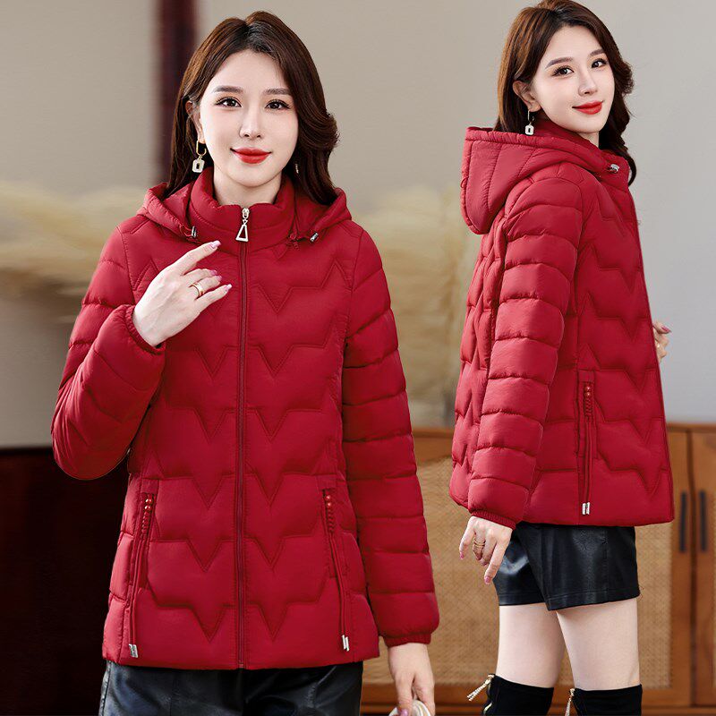 中老年秋冬女装羽绒棉服女士连帽保暖加厚大码妈妈装百搭棉袄外套