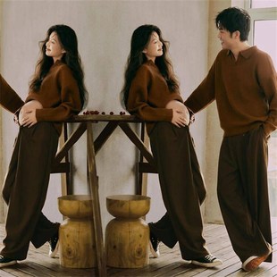 新款孕妇照服装影楼孕妈艺术照情侣主题咖色毛衣写室内真摄影服饰