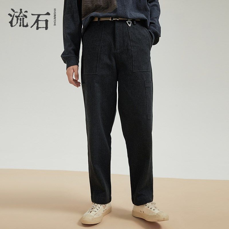 流石男装冬装牛仔裤男士新款秋冬季保暖宽松加厚款休闲直筒长裤子