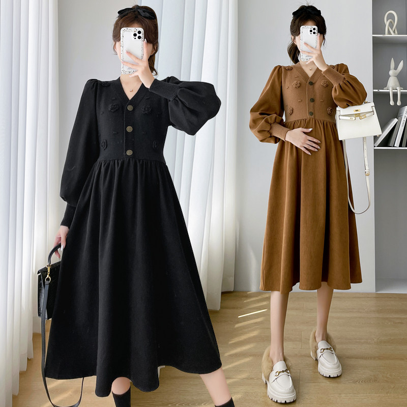 孕妇装秋冬款套装新款冬装显瘦针织连衣裙潮妈毛衣裙网红蓬蓬裙女