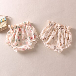 女宝宝花苞裤夏季婴儿包臀短裤大屁屁裤纯棉纱薄款透气灯笼包屁裤
