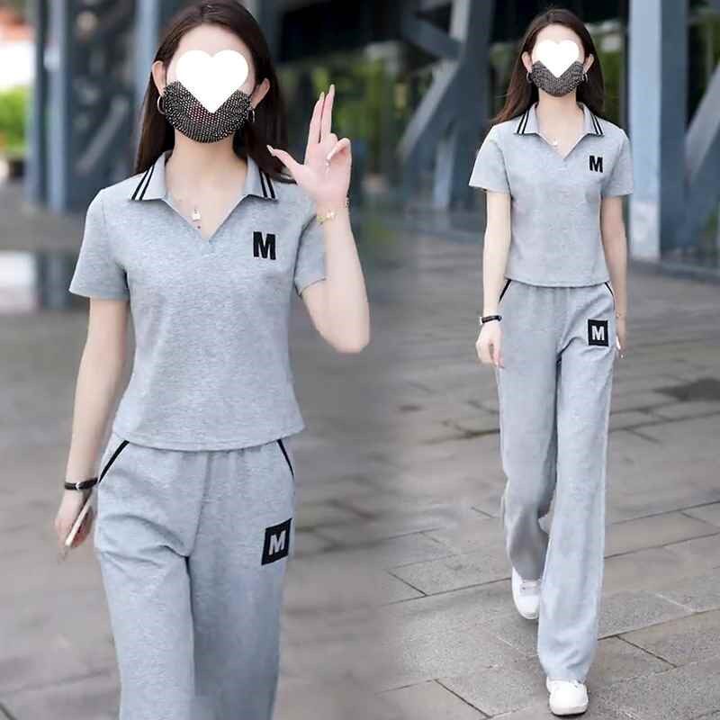 休闲运动服套装女20p24夏季新款洋气显瘦薄款短袖阔腿裤时尚两件
