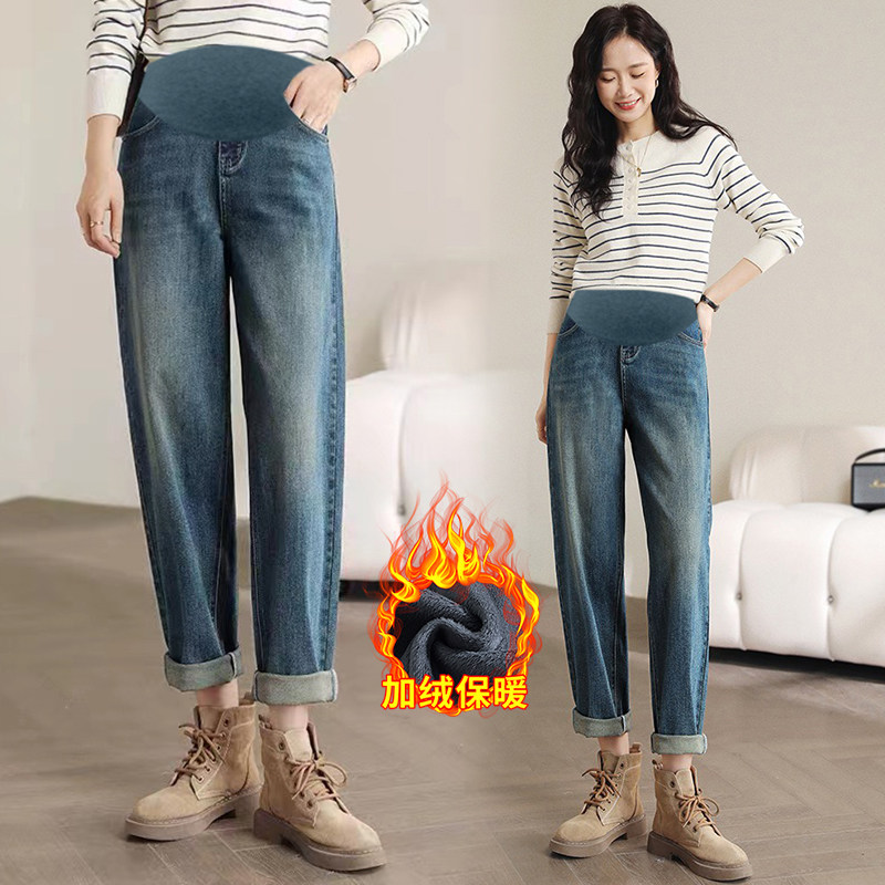 孕妇裤秋冬外穿宽松哈伦裤复古运动牛仔裤冬季加绒加厚孕妇喇叭裤,孕妇装/孕产妇用品/营养,孕妇打底裤,淘宝优惠券,粉丝福利购,淘宝优惠卷