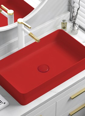 红色台上盆陶瓷洗手池洗手盆洗脸盆方形洗漱洗面盆单台盆水盆水池