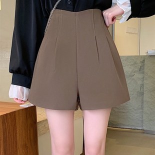 咖色花苞西装短裤女大码小个子宽松垂感高腰a字阔腿休闲四分中裤