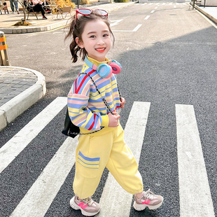 女童装时髦洋气套装春装2024新款小童卫衣儿童春秋款宝宝运动炸街