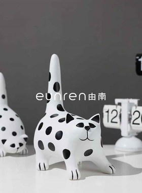 【折扣】现代北欧l波点小猫摆件软装样板房间售楼部儿童房动物家