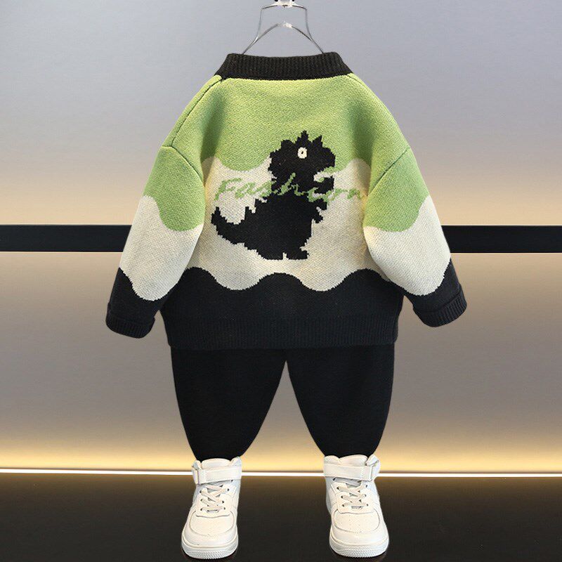 男童恐龙毛衣外套春秋2024新款儿童春装洋气男宝宝针织衫开衫春季