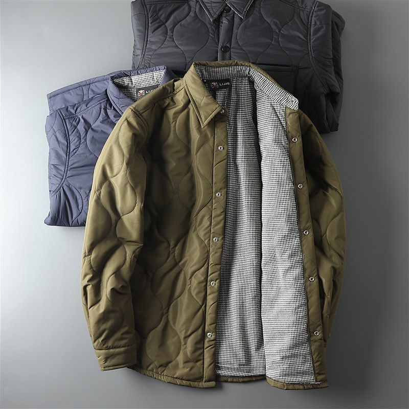 日系复古风 内里夹棉 绗缝工艺衬衫式棉衣外套男秋冬翻领保暖棉袄
