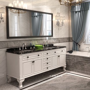 美式橡木浴室柜组合卫浴落地式洗脸洗手面盆卫生间实木洗漱台9203