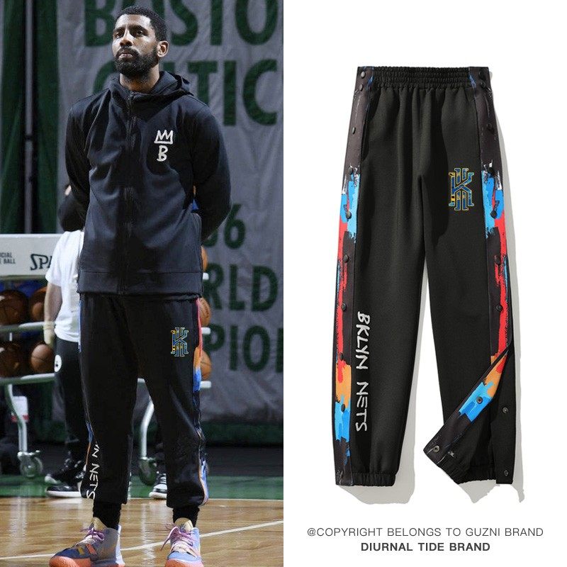 美式篮球排扣裤男秋冬加绒篮网队全开扣秒脱长裤运动训练束脚裤子