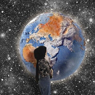 3D立体地球月球浮雕壁纸星空主题酒店餐厅墙纸网红咖啡厅清吧墙布