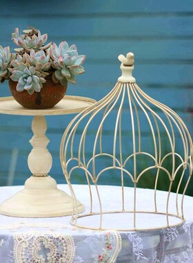 美式复古镂空鸟笼摆件花园铁艺花托花盆架爬藤架摄影道具橱窗陈列