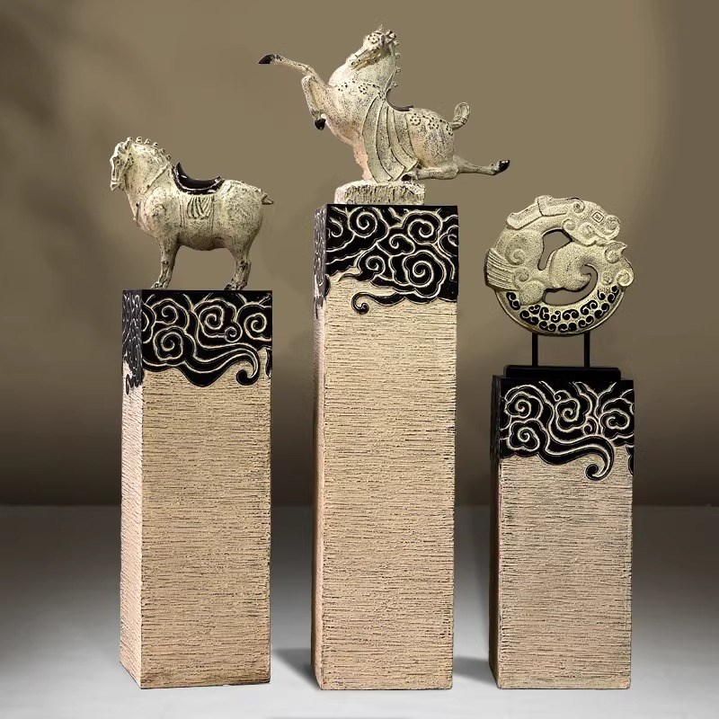 客厅大型落地摆件中式仿古底座庭院玄关招财展示禅意中古风祥云柱