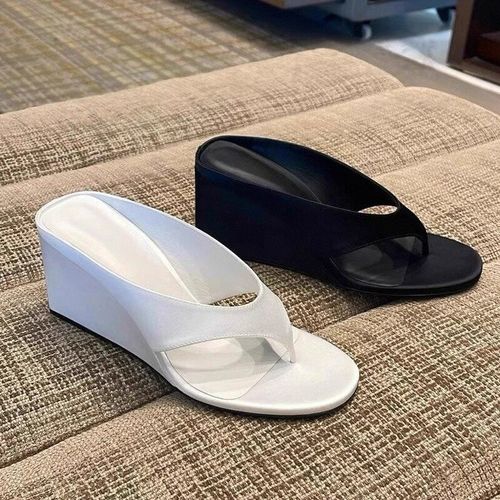 牛皮版~坡跟厚底人字拖女夏外穿2025新款高跟夹脚拖鞋增高凉拖鞋