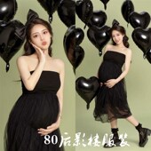 影楼孕妇写真拍照服装 孕妈咪连衣 黑色摄影z抹胸纱裙俏皮减龄时尚
