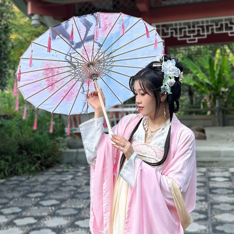 古典古风飘带油纸伞国色牡丹配汉服旗袍走秀演出摄影道具男女通用