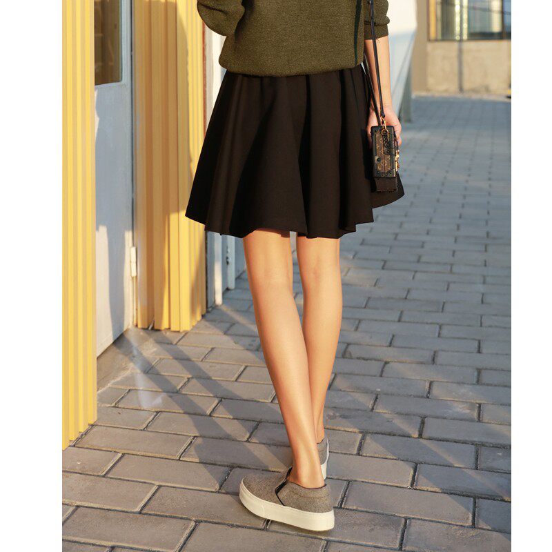 韩版春秋款大摆裙百褶裙百搭半身裙蓬蓬裙显瘦松紧高腰裙短款裙女