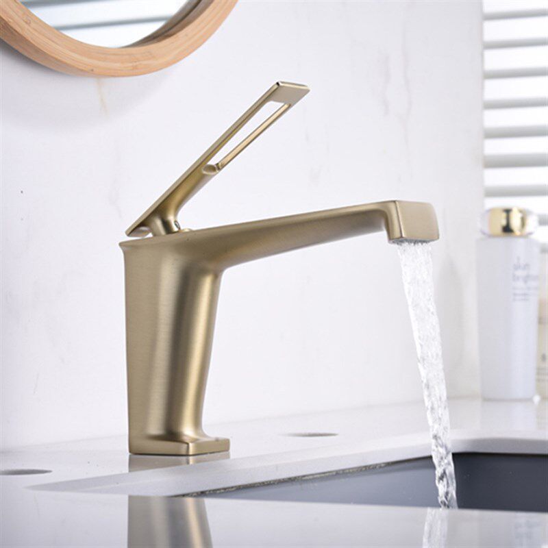 德国全铜拉丝金色冷热水龙头面盆台下盆浴室柜卫生间洗脸盆龙头