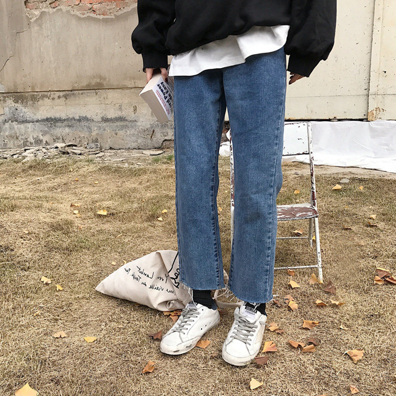 大码牛仔裤女秋冬新款胖妹妹mm宽松显瘦直筒九分裤微胖女孩穿搭潮