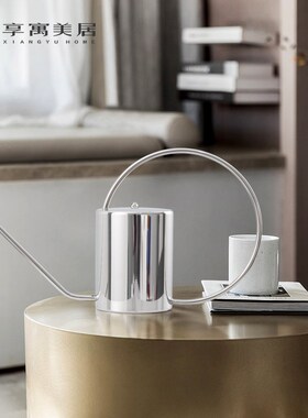 简约现代轻奢创意银色茶壶摆件样板间酒店餐厅客厅茶几桌面装饰品