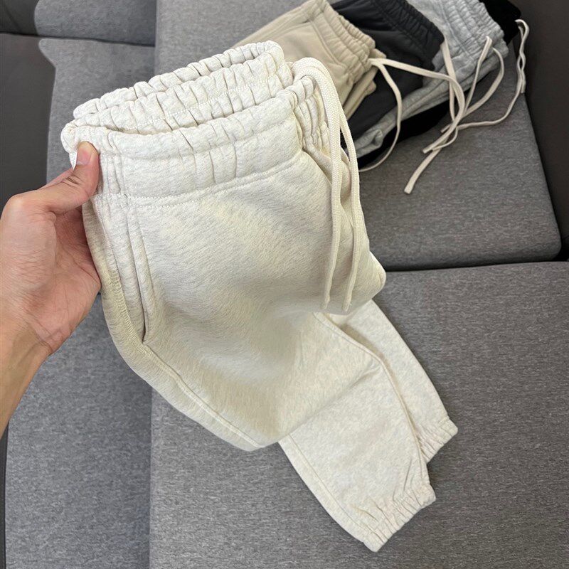 加绒加厚美式重磅卫裤男基础款情侣宽松直筒冬束脚休闲男女运动裤