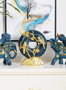 招财大象摆件一对家居装饰品欧式客厅玄关酒柜吉祥乔迁结婚送礼物