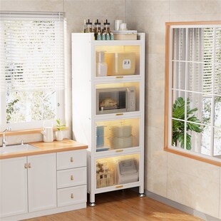 厨房夹缝窄款收纳柜多层落地碗橱柜餐边柜钢制带门防尘收纳储物柜