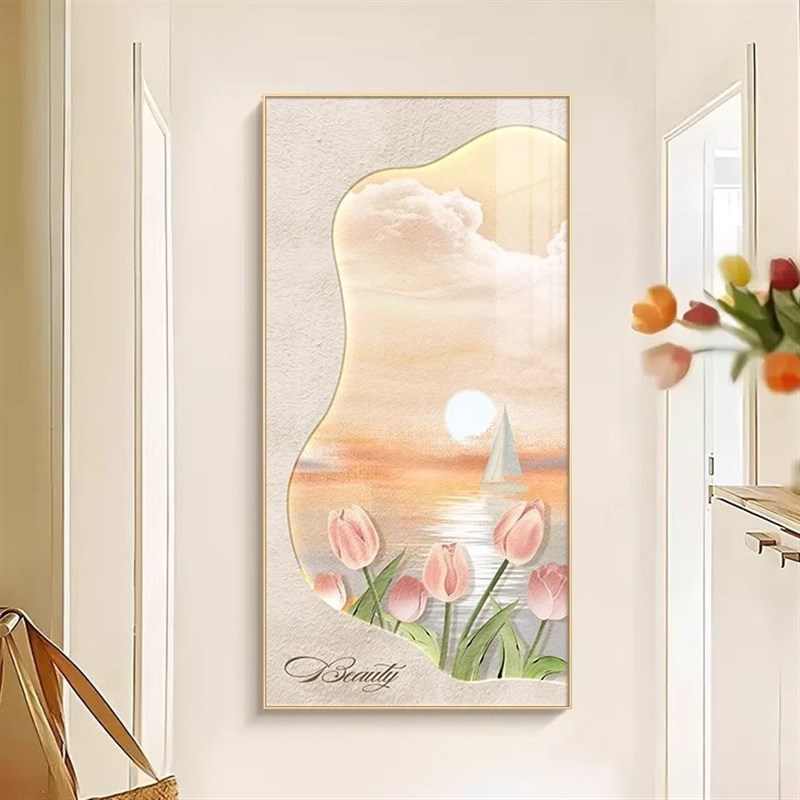 玄关装饰画现代简约海景奶油风花卉油画风景走廊过道壁画新房挂画
