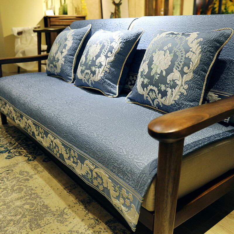 中国风现代新中式沙发垫四季通用实木布艺M防滑坐垫沙发套罩笠定