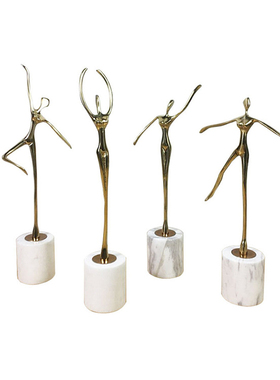 现代大理石铜工艺芭蕾舞女孩抽象物家居客厅电视柜饰品