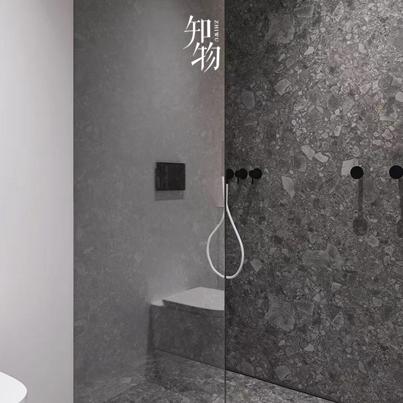 侘寂风鹅卵石水磨石瓷砖别墅客餐厅地砖卫生间墙砖背景.墙自然质