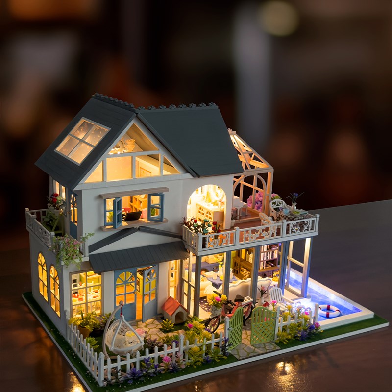 美代星语花漾diy小屋微缩场景模C型摆件积木玩具手工房子大型别墅