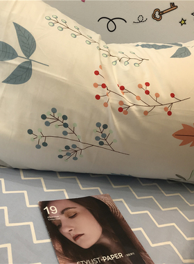 美式田园小清新被套四件套 全棉1.5m1J.8米简约蓝色波浪纹床单