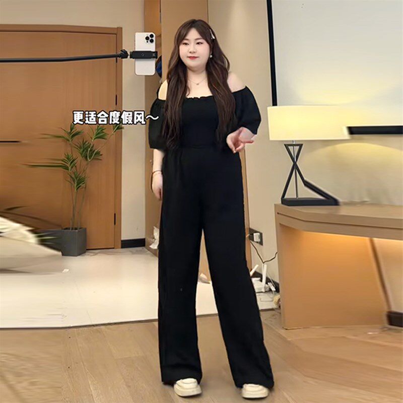 大码御姐c风连体裤韩版收腰女夏季胖mm显瘦百搭连衣裤气质阔腿裤