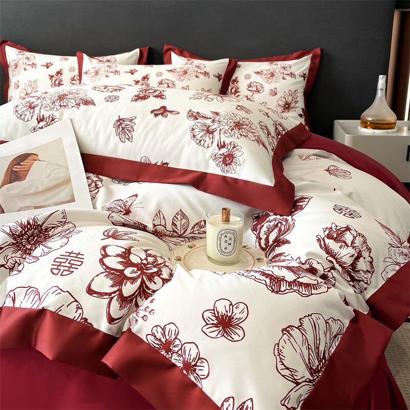结婚四件c套喜庆红色被套2025新款床单婚庆婚嫁全棉床上用品,床上用品,婚庆床品套件,淘宝优惠券,粉丝福利购,淘宝优惠卷