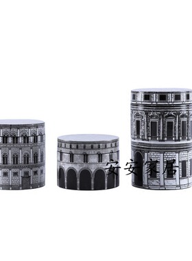 现代艺术黑白圆柱建筑装饰陶瓷储物罐子书房样板房Y别墅软装饰品