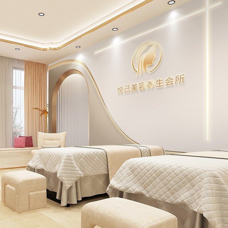 高级感美容院形象壁纸网q红养生馆打卡前台背景墙8d造型瑜伽室墙