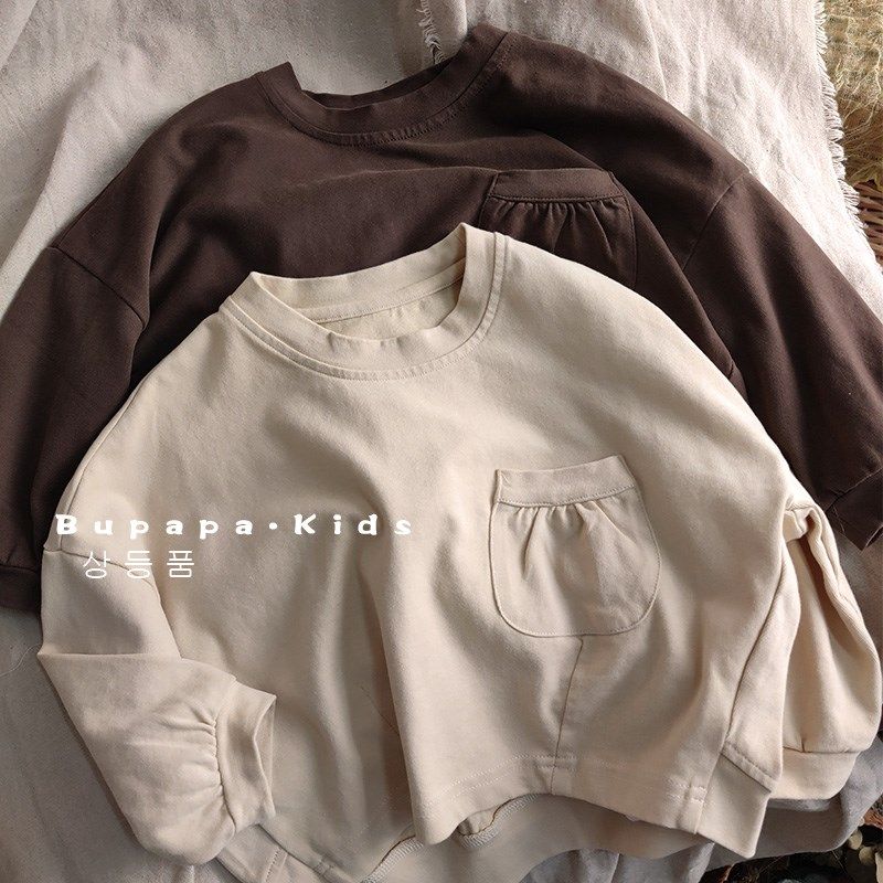 显气质~圆口袋全棉T恤儿童洋气长袖打底衫男女宝宝春秋季宽松外穿,童装/婴儿装/亲子装,T恤,淘宝优惠券,粉丝福利购,淘宝优惠卷