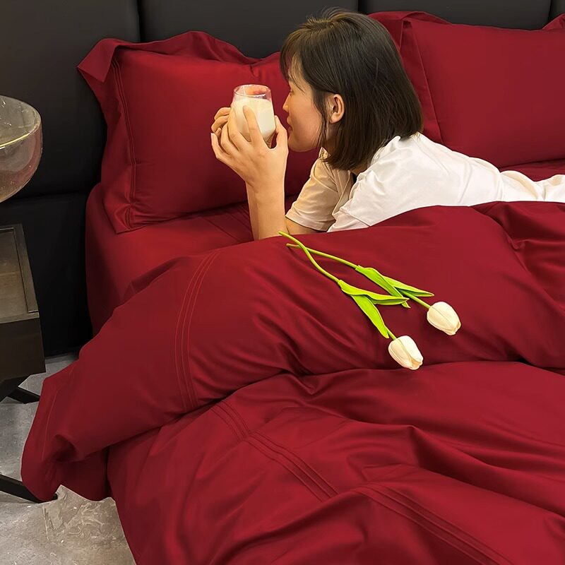 简约结婚四件套大红色床单x被套全棉婚庆床上用品婚房陪嫁,床上用品,婚庆床品套件,淘宝优惠券,粉丝福利购,淘宝优惠卷