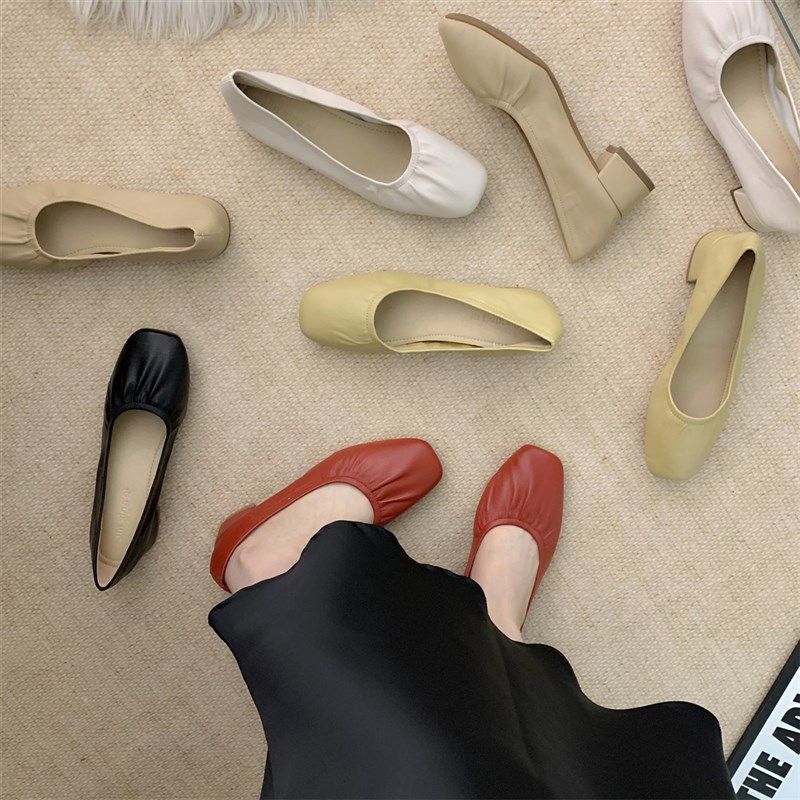 奶奶鞋女粗跟20k23年春秋百搭浅口单鞋女高跟鞋中跟工作鞋豆豆鞋,女鞋,浅口单鞋,淘宝优惠券,粉丝福利购,淘宝优惠卷