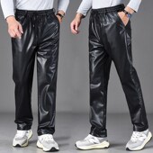 宽松男士 松紧腰抽绳c皮裤 男加绒加厚防水挡风秋冬季 骑行机修工作