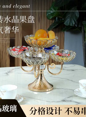 旋转欧式水果盘客l厅餐桌水晶玻璃多层网红水果盘现代家用客厅茶