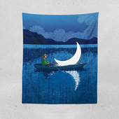 文艺床头背景布画 饰墙布 梵蓝色艺术挂布 客厅卧室布置装