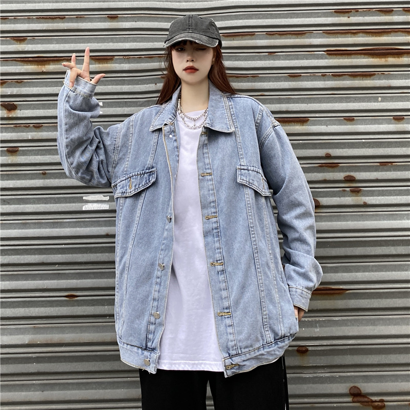 网红微胖mm大码复古牛仔外套女早秋新款宽松百搭小个子夹克上衣女