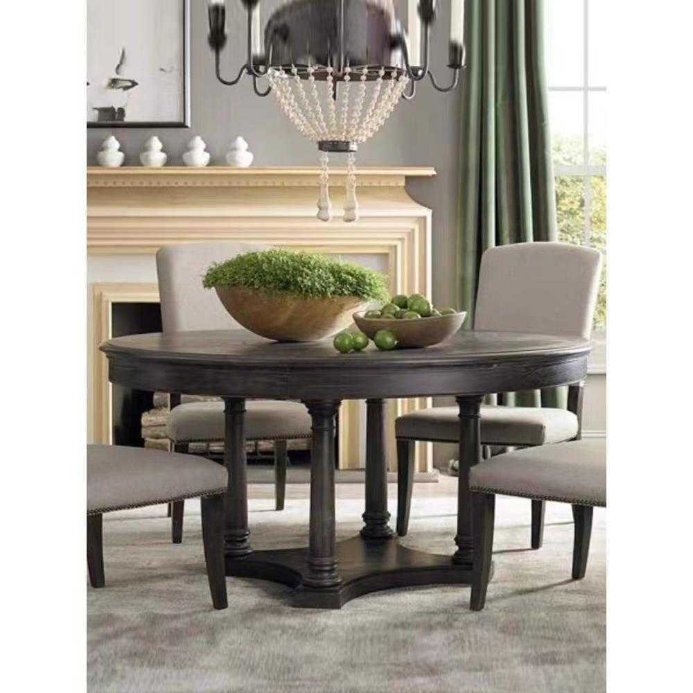 美式乡村实木复古餐桌法式欧式做旧圆形餐桌客厅实木伸缩六人饭桌